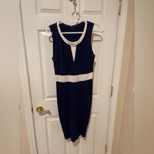 Elegant Navy and White Sleeveless Dress